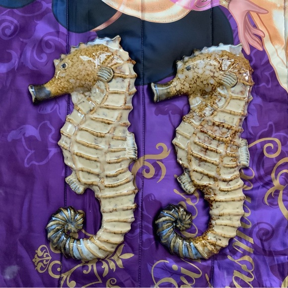 Vintage Pair Of Large BIG 18” Art CERAMIC 3D Seahorse nautical Wall Decor ART - Picture 12 of 12